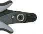 Preview: The image shows the head of a pair of pliers. It has two rubber grips and a metallic cutting edge. A screw head is visible at the top, and the cutting edge has fine teeth.