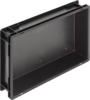 Preview: The image displays a rectangular, black plastic box. It has open sides and a smooth surface, suitable for storing items. The corners are slightly rounded.