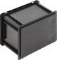 Preview: The image shows a black, rectangular plastic container. It has a flat top and is overall compact. There are notches on the sides that allow for mounting.