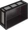 Preview: The image shows a rectangular, black plastic crate. It has an open top and sturdy walls that are grooved. The crate is lightweight and suitable for storing or transporting items.