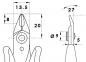 Preview: The image displays technical drawings of pliers. It is shown from the front and the side, with dimensions. The pliers have a pointed cutting edge and a round handle.