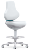 Preview: The chair has an ergonomic, white padded backrest and seat. It stands on an adjustable base and casters, making it easy to move.