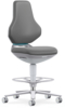 Preview: The image shows a modern office chair with a high back. It has a gray seat, an ergonomically shaped backrest, and a swivel base with casters. The foot ring is made of silver metal.