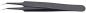 Preview: The image shows a black, ultra-slim tweezer with a curved tip. The handle is slim and flat, featuring a distinct logo and inscription.