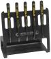 Preview: The image shows a black tool holder containing five long, narrow tools with yellow handles. The handles are labeled "BERNSTEIN", and the holder has a sturdy shape.