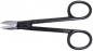 Preview: This is a black pair of scissors with oval handles and sharp blades, which are slightly curved at one end. The blades are designed for precise cuts.