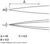 Preview: The image shows a technical illustration with three dimensions: A (45 mm), B (0.2 mm), and C (0.2 mm). There are two parallel lines that taper to the right.