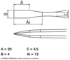 Preview: The image shows a technical drawing of an object with various dimensions. Details for dimensions A, B, C, and Ai are provided, each in millimeters.