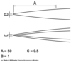 Preview: The image shows two schematic diagrams connected by lines and dimensions (A, B, C). A is 50 mm, B is 1 mm, and C is 0.5 mm. They show converging lines.