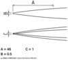 Preview: The image displays a technical drawing with three dimension lines (A, B, C) and corresponding measurements in millimeters. The lines indicate various widths and shapes.