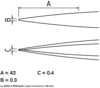 Preview: The image displays technical drawings of two objects with lines. At the top, dimensions A and B are indicated, and at the bottom, dimension C. The dimensions are given in millimeters: A=42, B=0.3, C=0.4.