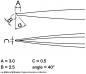 Preview: The image displays technical drawings with lines and dimensions. At the top, letters A, B, and an angle a are depicted. Below are the dimensions: A=3.0mm, B=2.5mm, C=0.5mm, Angle=40°.