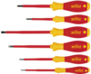 Preview: The image shows six screwdrivers in various sizes. They have red handles with yellow inserts and a logo. The blades are both flat and cross-shaped.