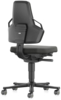 Preview: The image shows a modern office chair. It has a black, ergonomic backrest with armrests and a green seat. The chair is mounted on a swivel base with casters.