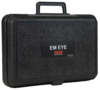 Preview: The image shows a black, sturdy suitcase with a textured surface. It has an ergonomic handle and a viewing window with the text "EM EYE" and "SCS".