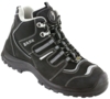 Preview: The image shows a black hiking boot with a high upper. It has reflective elements, a sturdy sole, and laces that are threaded through metal eyelets.