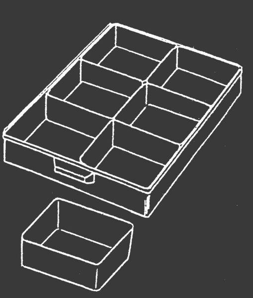 The image shows a large drawer with several compartments, divided into even sections. Next to it is a smaller compartment, which is also rectangular.