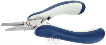 The image shows a pair of pliers with an ergonomic, blue rubber coating. The pliers have narrow, straight edges and a metal structure that looks sturdy.