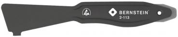 The image shows a black spatula with a wide, flat blade and an ergonomic handle. The blade is printed with 