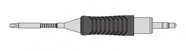 The image shows a screwdriver with an ergonomically shaped handle in the middle, which is grooved. At one end, there is a special blade, and at the other, a short pin.