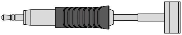 The image shows a long, straight plug with a narrow, metallic end. In the middle, there is a black, ribbed area, followed by a short, rectangular section.