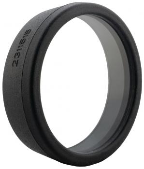 The image shows a round, black ring with a smooth surface. Inside, there is a transparent area. On the outside, a number is embossed.