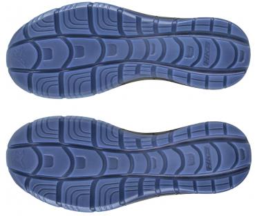 The image displays the soles of two shoes. The soles are in a shade of blue with a textured pattern that provides grip and comfort.