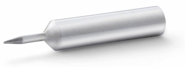 The image shows a silver, cylindrical object with a pointed, cone-like tip. It has a smooth surface and is relatively narrow.