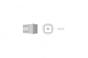 The image displays a technical drawing of a component. It is visible from the side and from above. The component has a square opening in the center and the label "N025" next to it.