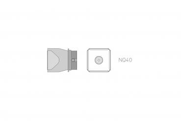 The image shows two technical components: on the left a conical unit and on the right a square one with a central hole. Next to it is the label "ND40".