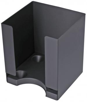 The image shows a gray pencil holder in a square shape. It has open sides, equipped with two slots for pencils. The bottom is slightly curved.