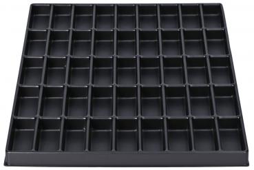 The image shows a square, black compartment with 64 small, uniform compartments. Each compartment is the same size and arranged in a grid.