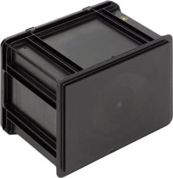 The image displays a rectangular, black plastic container with a flat front and an open interior. It has a textured back and a simple, plain shape.