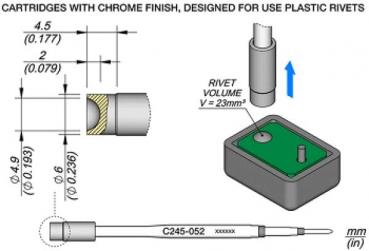 The image displays technical drawings of cartridges for plastic rivets. Dimensions and volume are provided, with a focus on the design and structure of the cartridges.