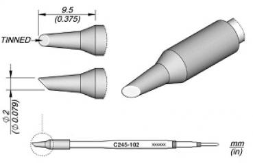 The image displays technical drawings of a special pen with various tip shapes. The dimensions are provided in millimeters, highlighted by dimension lines.