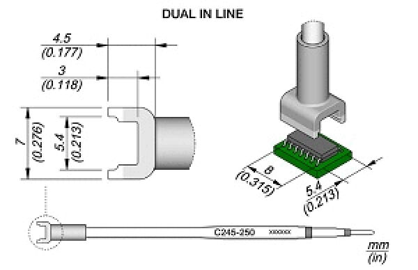 The image displays technical drawings of a connector. At the top, dimensions and a 3D representation of the plug are visible. Below, there is a top view of the circuit board with connection.