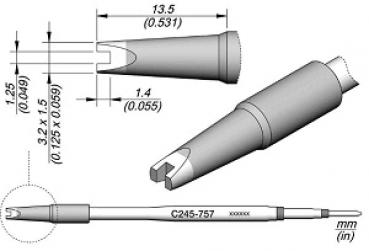 The image displays technical drawings of a component that has a conical shape and features a narrow slot on one side. Dimensions and labels are provided.