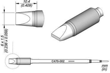 The image shows a technical drawing of a tip attachment. It has a conical shape with a rounded tip. The dimensions are given in millimeters, and it is equipped with a handle.