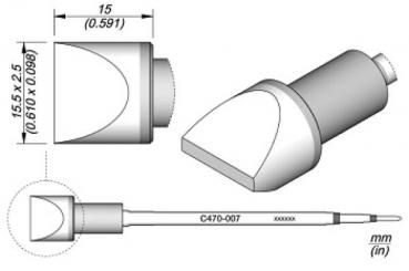 The image displays a technical drawing of a specialized device. There are multiple views: a front view, a side view, and a top view. Dimensions are provided.