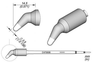 The image shows a technical drawing of a device accessory with various views. It has an oval, curved shape, a thin, long neck, and specific dimensions in millimeters.