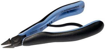 The image shows a pair of pliers with blue and black ergonomic handles. The cutting edge is narrow and pointed, ideal for cutting wire or similar material.