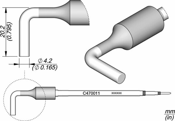 The image shows a technical drawing of a bent pipe with a diameter of 4.2 mm. There are various views, including a detailed view. Dimensions are provided.