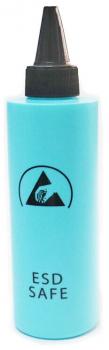 The image shows a turquoise bottle with a black cap. On the bottle, in capital letters, it reads "ESD SAFE" and features a symbolic logo in the shape of mountains.