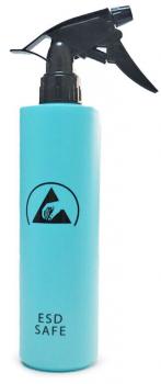 The image shows a turquoise spray bottle with a black spray head. On the bottle, there is a mountain symbol and the inscription "ESD SAFE".