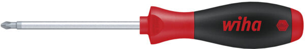 The image shows a screwdriver with a metallic shaft and an ergonomic handle. The handle is black with red accents and the logo "wiha".