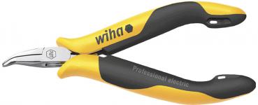 The image shows a pair of pliers with ergonomic, yellow-black handles. The cutting edge is narrow and precise, ideal for electrical work. The handle reads 