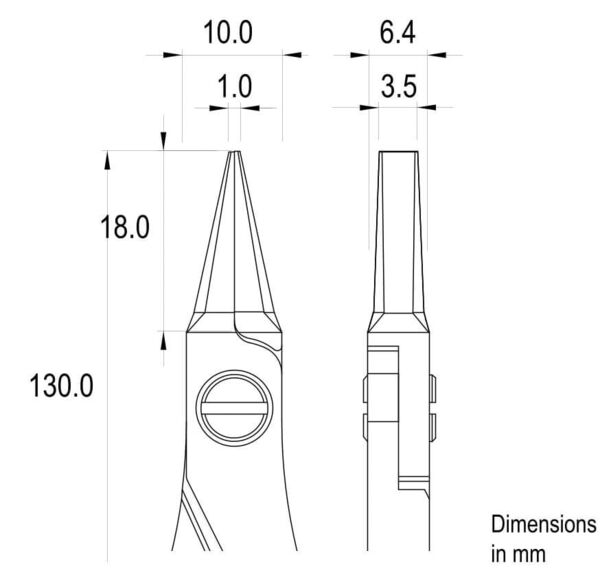 The image shows a technical drawing of a tool. Dimensions in millimeters are provided: 130 mm (height), 18 mm (width), and additional measurements that describe the shape of the tool.