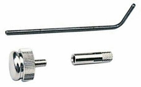 The image displays three tools: a silver screw head with threading, a cylindrical metal piece, and an Allen wrench. The parts are suitable for assembly or repair work.