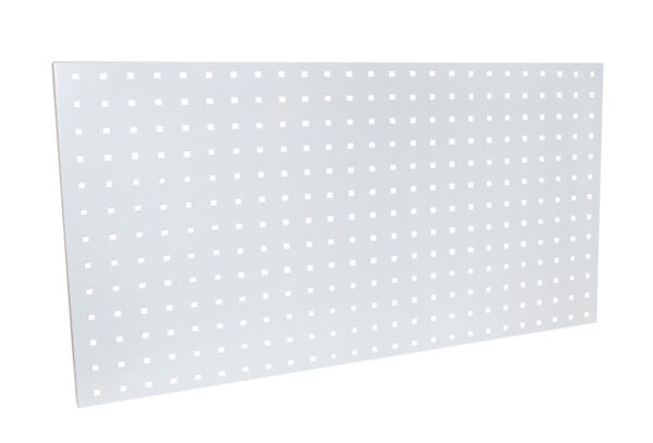 The image shows a rectangular white plate with evenly distributed small square openings. The surface is smooth and bright, with the holes arranged regularly.