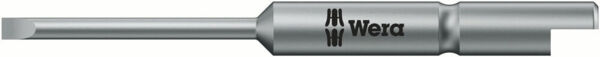 The image shows a silver screwdriver bit with a wide, flat tip. The head features the logo "Wera". The bit has an elongated shape with medium thickness.